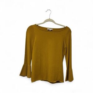 Hobbs London Mustard Yellow Bell Sleeve Boat Neck Knit Sweater XS